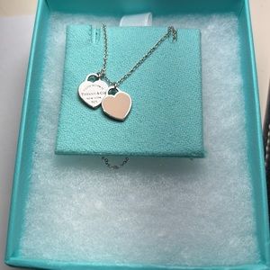 Return to Tiffany Pink Double Heart Tag Necklace